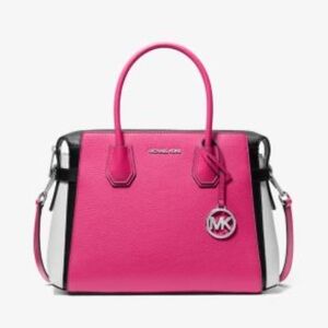 Michael Kors Pink and Black Satchel with Silver Hardware